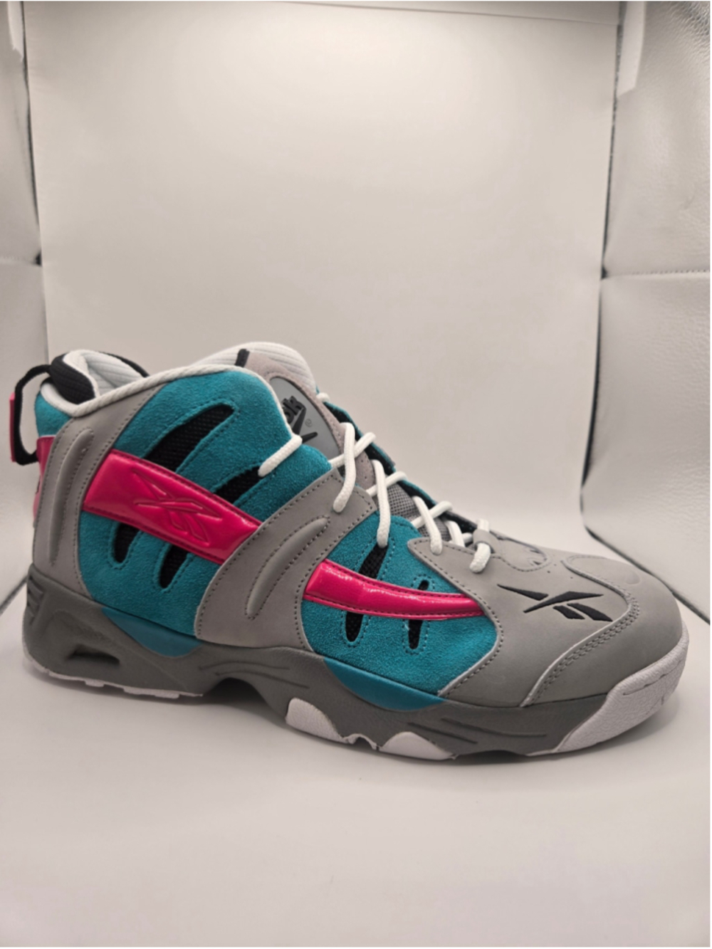 Men's Reebok Sneakers Grey Teal Pink High Top Shoes